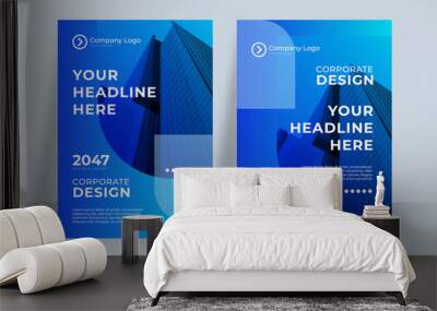 Modern blue gradient cover template with line geometric elements and shapes. Blue corporate identity cover business vector design, Flyer brochure advertising abstract background, Leaflet Modern poster Wall mural