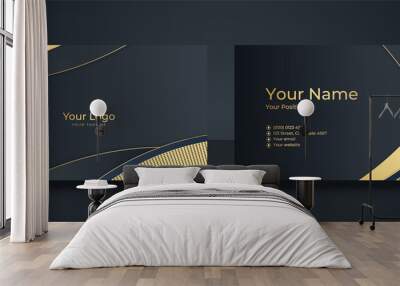 Modern Business Card - Creative and Clean Business Card Template. Luxury business card design template. Elegant dark back background with abstract golden wavy shapes lines shiny. Vector illustration Wall mural