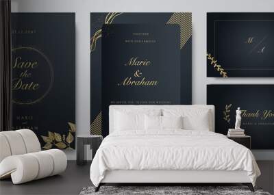 Modern elegant golden black wedding invitation design template Wall mural