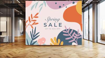 Modern Floral Spring sale hand drawn colorful post design template Wall mural