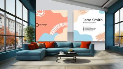 Modern vector collages with hand drawn organic shapes, textures and graphic elements for business card .Trendy contemporary clean and simple business card Wall mural