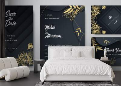 Premium elegant golden black wedding invitation design template Wall mural