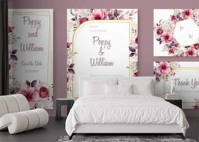 Premium elegant wedding card with beautiful floral and leaves template Wall mural