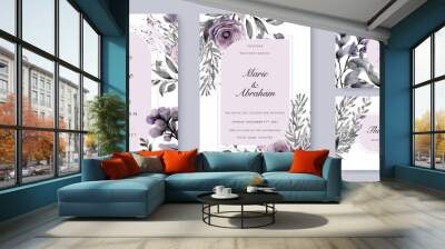 Purple rose floral flower elegant wedding invitation watercolor Wall mural