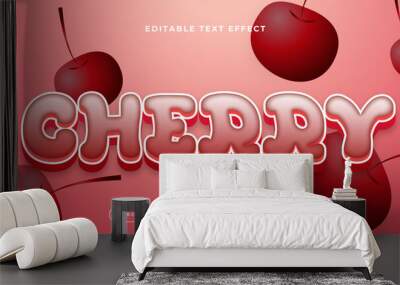 Red pink and white cherry 3d editable text effect - font style. Fresh fruit juice text style effect Wall mural