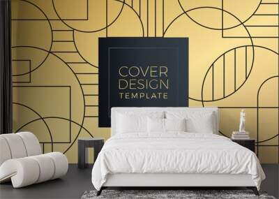 Seamless art deco geometric gold and black pattern. Mosaic black and gold background. Gold and Luxury Invitation card design vector. Abstract geometry frame and Art deco pattern background. Wall mural