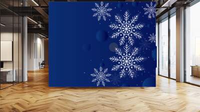 Seamless snowflake border, festive decoration isolated on white background, Merry Christmas design for greeting card or postcard. Vector illustration, xmas snow flake header or banner Wall mural