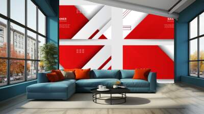 Set of abstract red banner background with 3d overlap layer and wave shapes. Geometric, polygonal Abstract background, texture, advertisement layout. web page. header for website. Wall mural