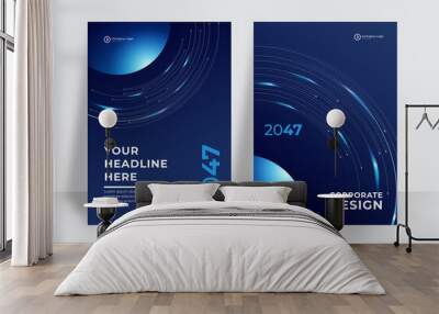 Set of futuristic tech brochure, annual report, flyer design templates in A4 size. Vector illustrations for business presentation, business paper, corporate document cover and layout template designs. Wall mural