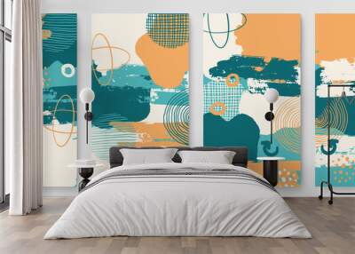 Set of Vector Abstract Brush Strokes, Hand Drawn Design Elements, Organic Shapes, Abstract Backgrounds. Stylish background with organic abstract shapes in nude colors. Neutral template in memphis art Wall mural