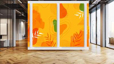 Social media stories and post creative Vector set. Background template with copy space for text and images design by abstract colored shapes, line arts , Tropical leaves warm color of the earth tone Wall mural