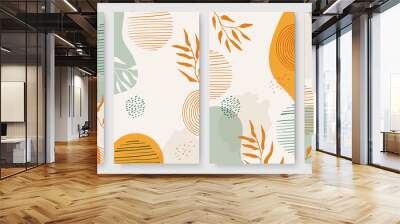 Tropical boho themed banners set. Creative compositions of colorful palm leaves and branches. Floral geometric design template for posters, covers, social media stories. Flat style vector illustration Wall mural