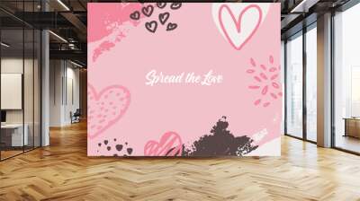 Valentine's day greeting cards with hand written greeting lettering and textured brush strokes on background. Happy Valentine's day, Love you words, love concept, Vector illustration Wall mural