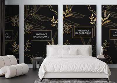 Vector Black and Gold Design Templates set. Gold floral flower nature leaves lines on black background. Illustration from vector about modern template deluxe design for stories social media template.
 Wall mural