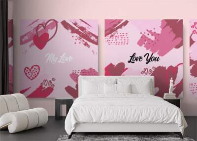 Vector card set for valentines day. Black, red and white poster collection with hand written brush lettering. Romantic collection for your design. Wall mural