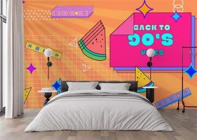 Vector colorful colourful hand drawn nostalgic 90's background Wall mural