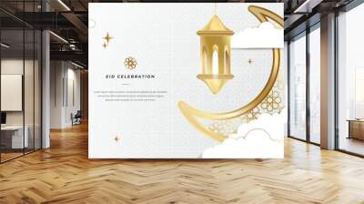 Vector eid al adha mubarak ramadan kareem white background design with crescent moon and mosque premium vector Wall mural