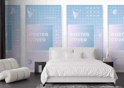 Vector set of blue pink abstract geometric cover background with minimal trendy style.
 Wall mural