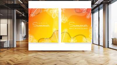 Vector set of colorful social media post and stories design templates, backgrounds with copy space for text - summer landscape. Summer background with leaves and waves Wall mural