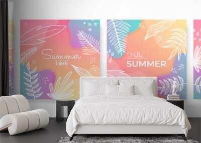 Vector set of colourful social media stories design templates, backgrounds with copy space for text - summer landscape. Summer background with leaves and waves Wall mural