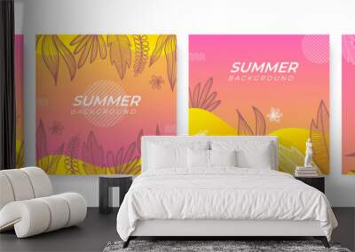 Vector set of colourful social media stories design templates, backgrounds with copy space for text - summer landscape. Summer background with leaves and waves Wall mural