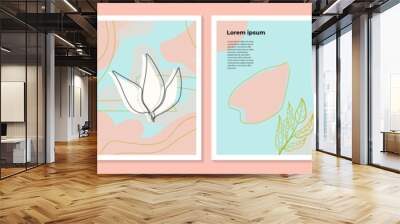 Vector templates with floral and leaves on pink pastel color. Can be use for Mother's Day greeting card, women's day celebration template, wedding invitation and much more Wall mural