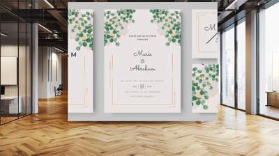 Watercolor Wedding Invitation template card With Beautiful Foliage. Wedding invitation suite with wild nature landscape watercolor. Mothers day beautiful floral cards. Watercolor flowers frame vector  Wall mural