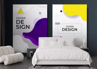 Wavy memphis purple yellow colorful abstract cover design template Wall mural