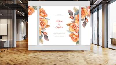 wedding invitations with orange elegant flowers and leaves Wall mural