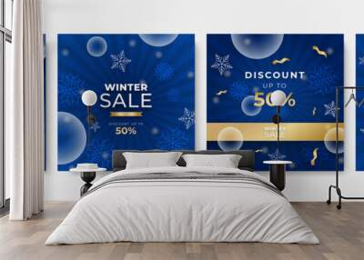 Winter Christmas end year sale sale social media greeting cards. Trendy abstract square Winter Holidays art templates. Suitable for social media post, mobile apps, banner design and web/internet ads. Wall mural