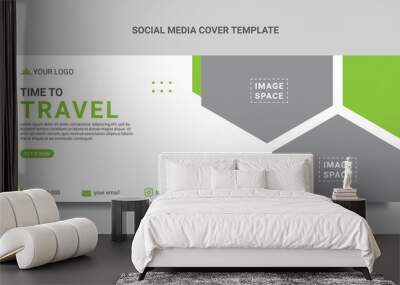 travel social media cover design or web banner with green color hexagon shapes Wall mural