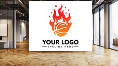 A basketball surrounded by flames. Perfect for dramatic backdrops, concept designs, or fiery themes in marketing materials, websites, and social media posts. Wall mural