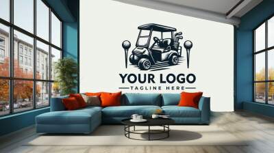 golf cart vector logo concept detailed vintage etching style drawing golf cart logo vector illustration vector Wall mural