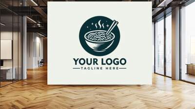 hot bowl noodle logo vector design for food restaurant logo concept vector template ramen noodle logo design illustration with bowl Wall mural