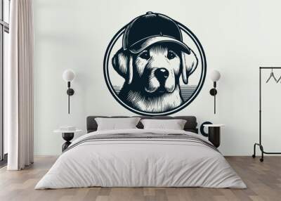 labrador retriwer dog logo wearing a baseball cap vector illustration Wall mural