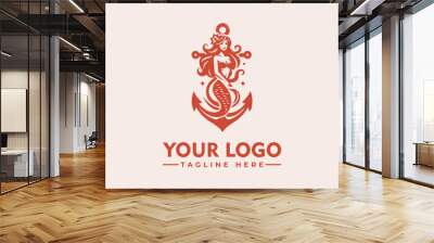 Modern Mermaid Anchor Beauty Logo Heraldic Design Promoting Trust and Quality Ideal for Law, Finance, and Insurance Businesses Wall mural