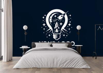 Rocket logo / space vector With bulb / Lamp Vector logo simple flat style logo Wall mural