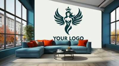 Simple Angel Logo of a beautiful female goddess of wisdom with wings, a crown Wall mural