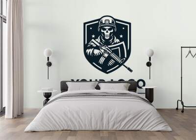 simple soldier vector logo illustration simple logo soldier military army wearing skull mask with a weapon Wall mural