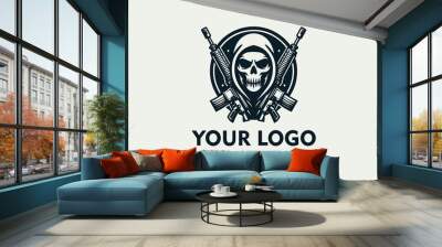 simple soldier vector logo illustration simple logo soldier military army wearing skull mask with a weapon Wall mural