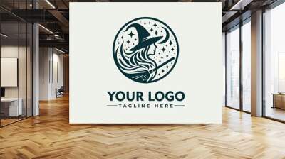 Witch logo vector hat wizard business identity Wall mural