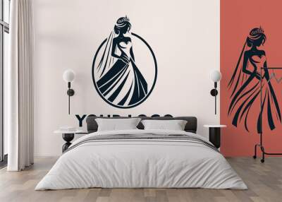 woman wedding dress vector logo illustration woman bride in a bridal wedding dress illustration vector logo Wall mural