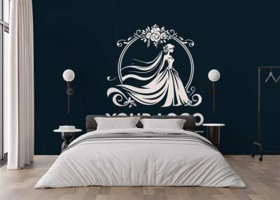 woman wedding dress vector logo illustration woman bride in a bridal wedding dress illustration vector logo Wall mural