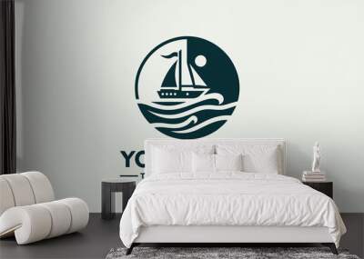 yacht vector logo abstract graphic design template Rent and sale of yachts, fishing.Sea cruise icon, ship business sign, symbol ocean premium voyage travel Vector Sailboat marine logo silhouette desig Wall mural