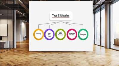 Diagram of Type 2 Diabetes with keywords. EPS 10 Wall mural