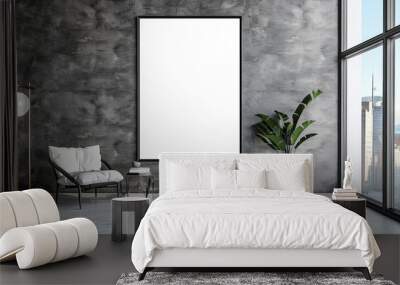 Mock up white blank poster frame in modern living room Wall mural