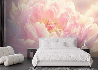 A close-up of a delicate pink peony in full bloom Wall mural