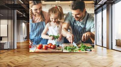 A happy family cook together. Wall mural