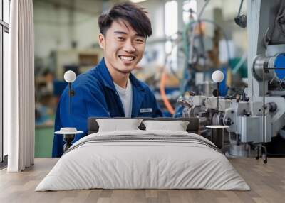 A picture profile of mechanic in factory Wall mural