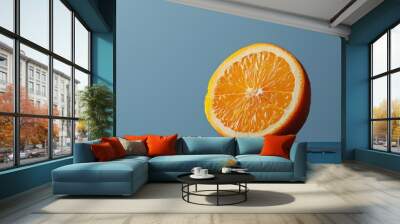 A simple slice orange photo isolated grey background Wall mural